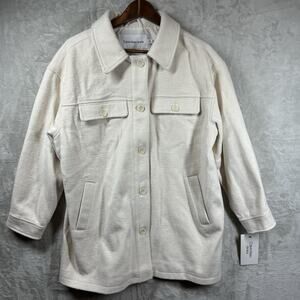 Calvin Klein Women Jacket PL Solid Drop Shoulder Long Cottagecore Soft White New